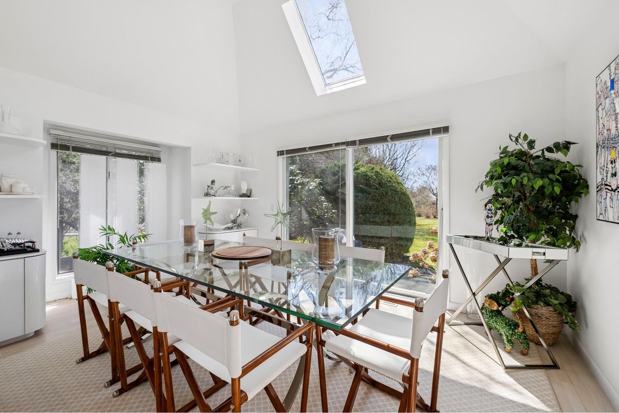 Dining room, Interior, Kitchen, Recessed Lighting, Stainless Steel Appliances, Wood Texture Flooring