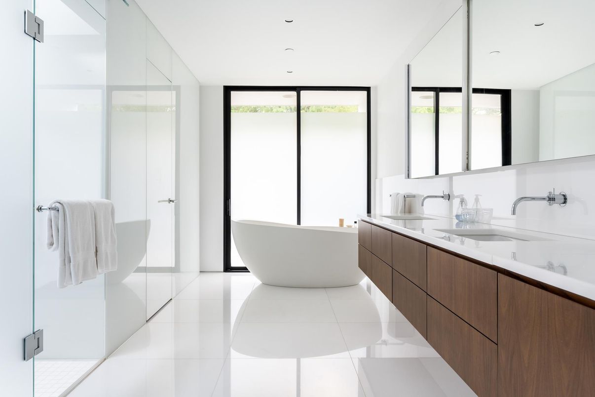 Bathroom, Dual Sink Vanities, Free Standing Baths, Glass Shower, Interior, Recessed Lighting