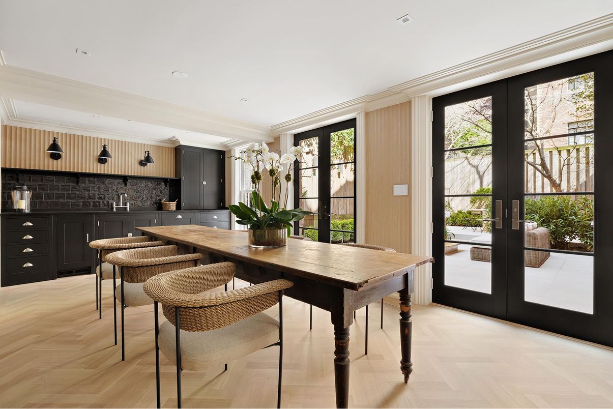 Dining room, Interior, Kitchen, Recessed Lighting, Wood Texture Flooring