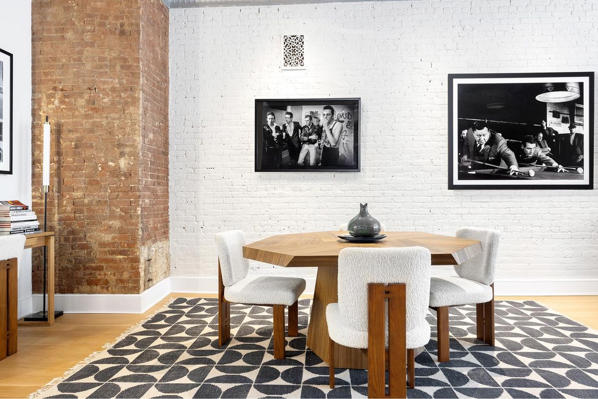 Dining room, Interior, Stone Walls, Wood Texture Flooring