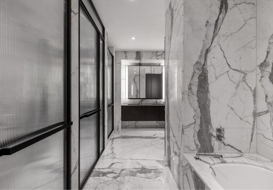 Bathroom, Interior, Marble, Marble Walls, Recessed Lighting