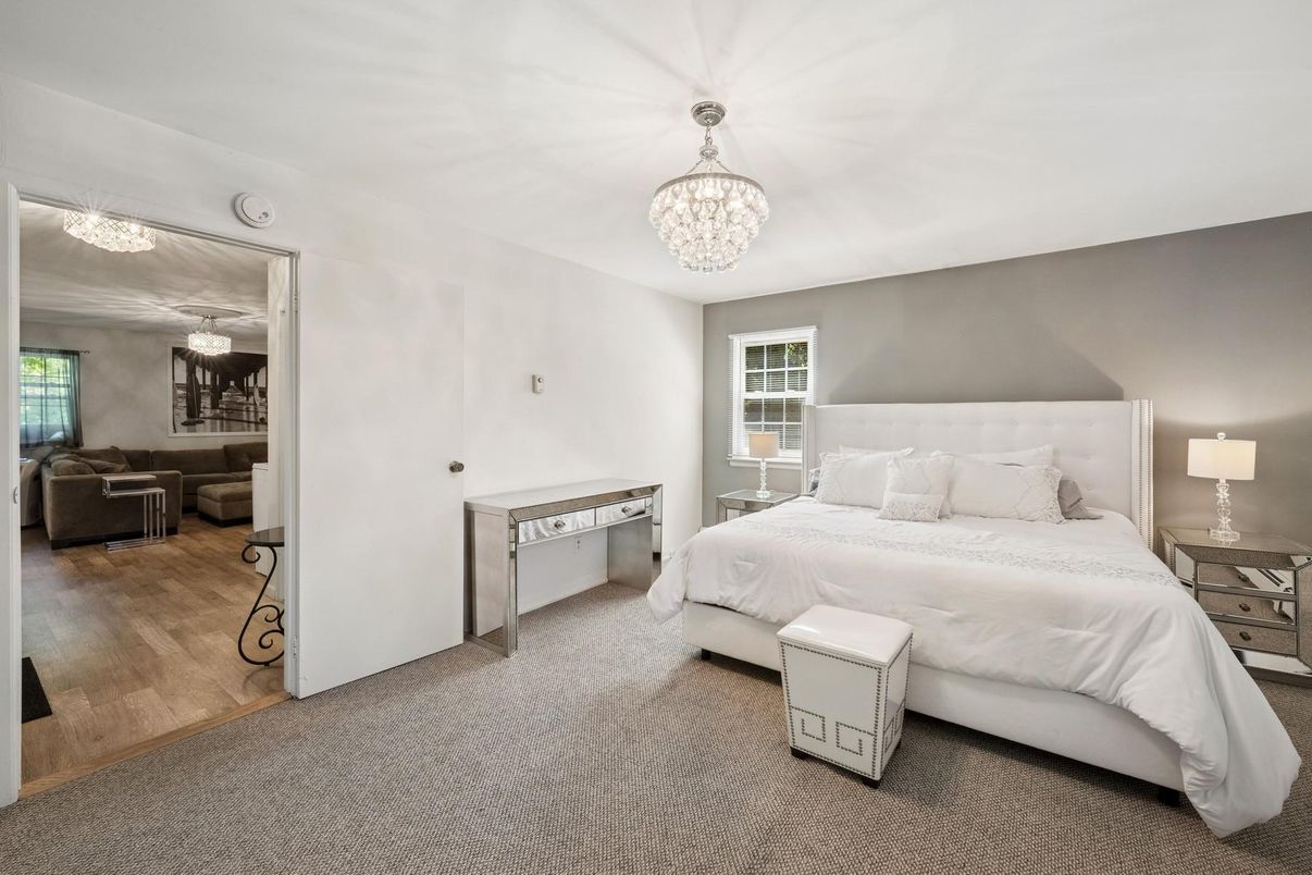 Bedroom, Chandelier, Interior, Wood Texture Flooring
