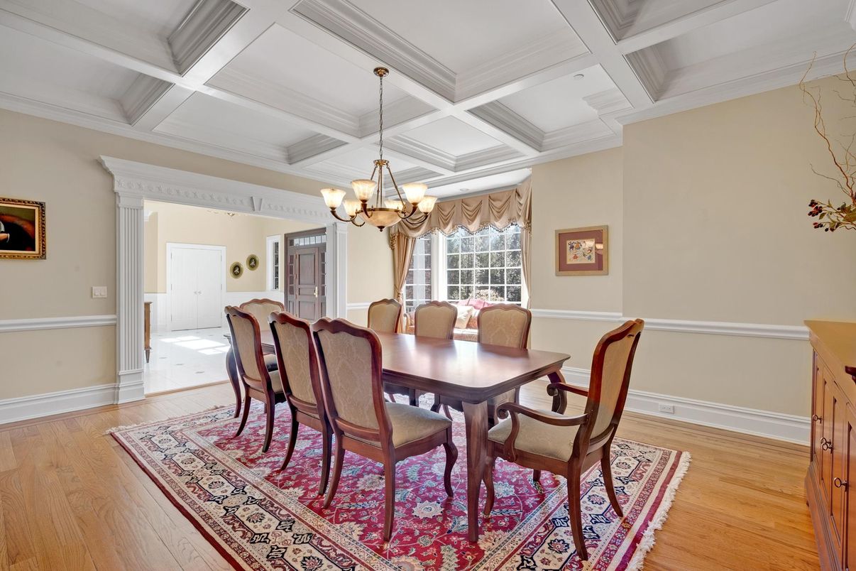 Chandelier, Dining room, Interior, Wood Texture Flooring