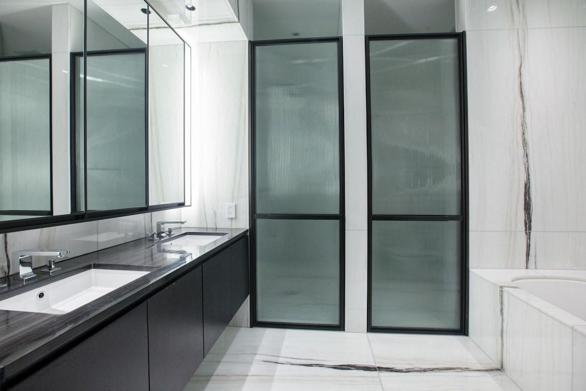 Bathroom, Dual Sink Vanities, Glass Shower, Interior