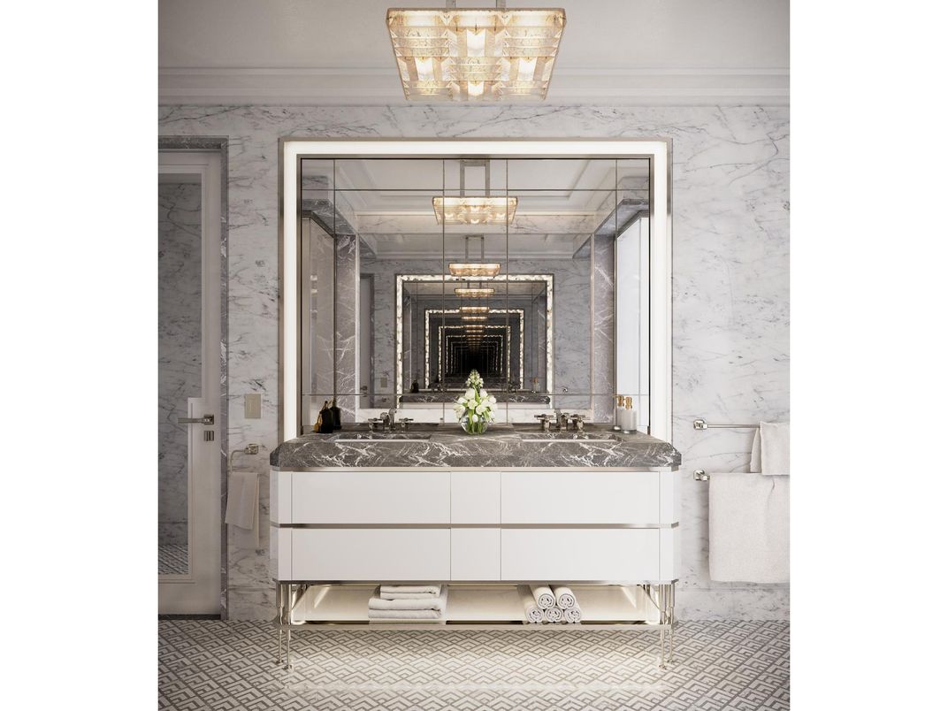 Bathroom, Chandelier, Interior, Marble Walls