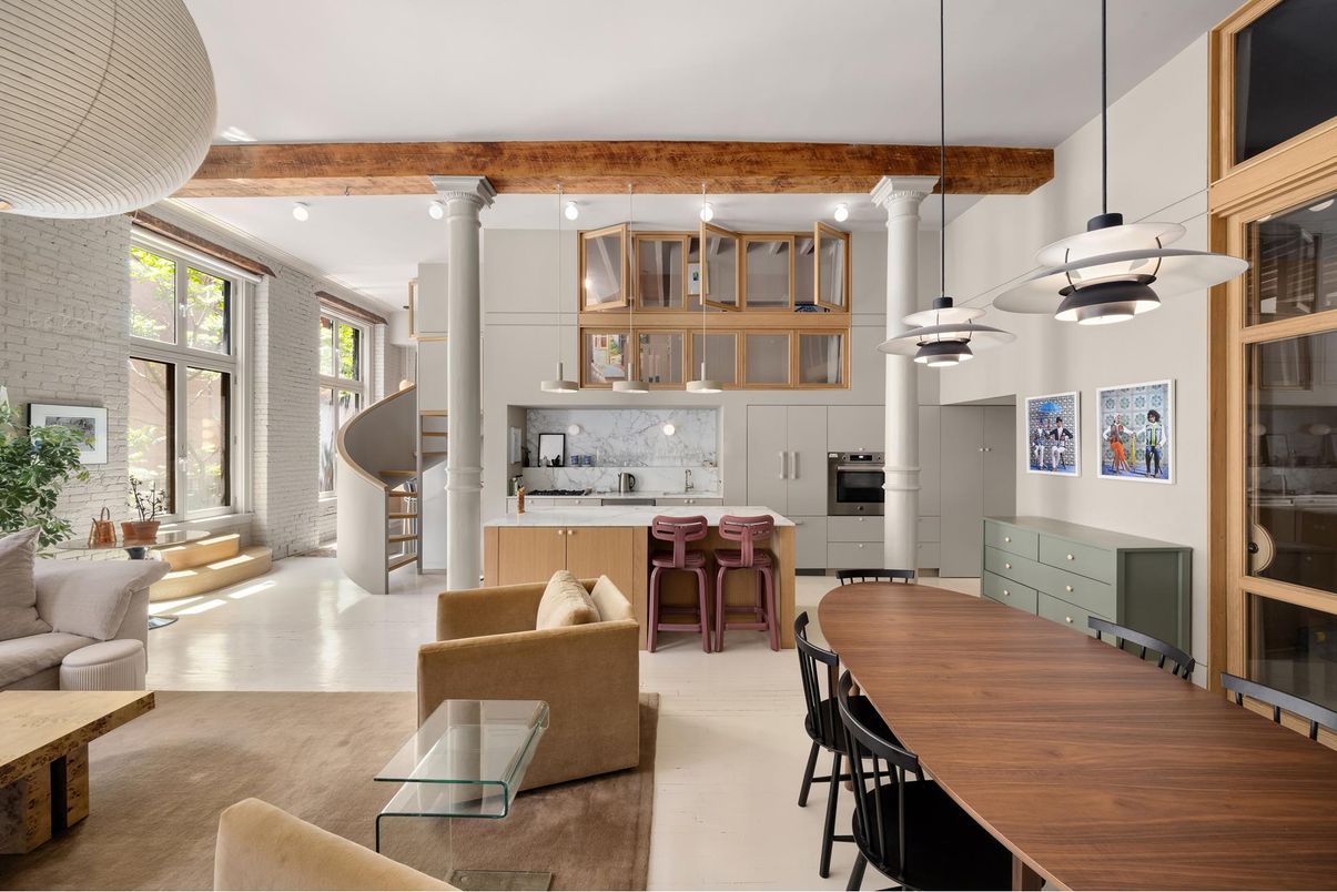 Dining room, Interior, Kitchen, Living room, Pendant Lights, Stainless Steel Appliances
