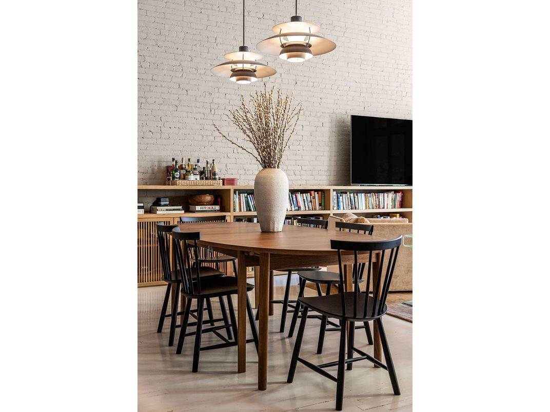 Dining room, Interior, Pendant Lights, Stone Walls, Wood Texture Flooring