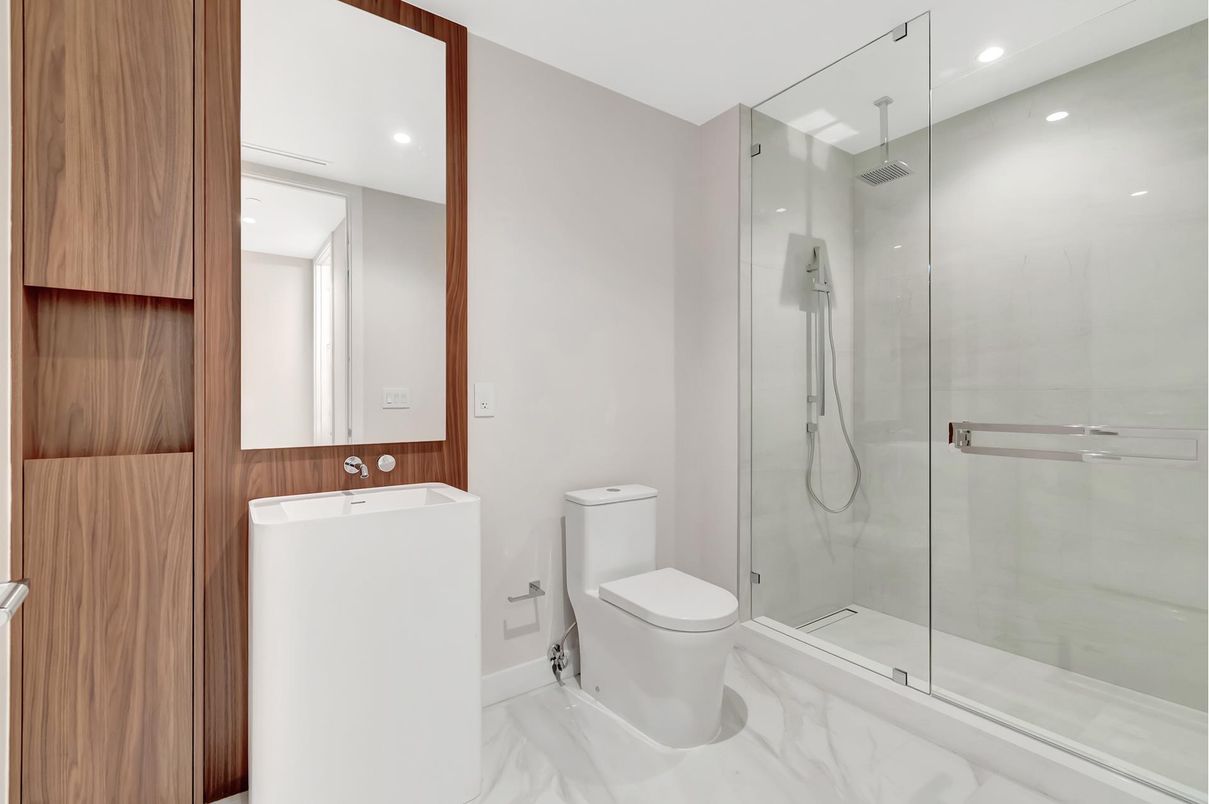 Bathroom, Glass Shower, Interior, Marble, Recessed Lighting