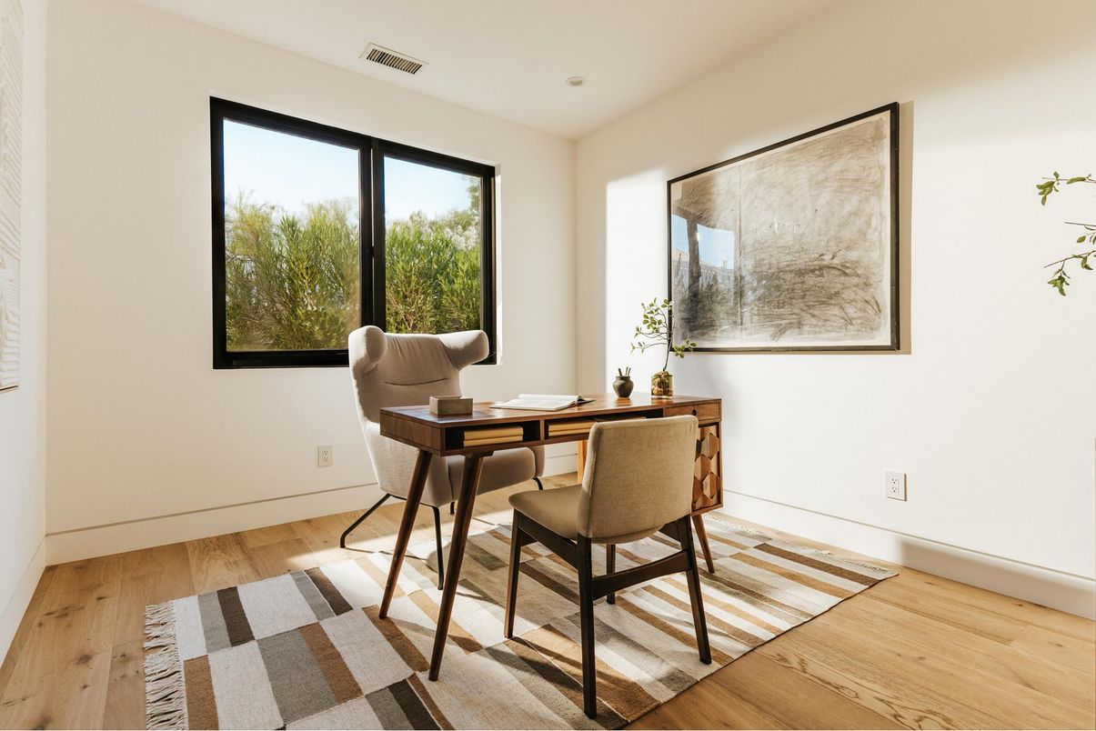 Home Office, Interior, Recessed Lighting, Wood Texture Flooring