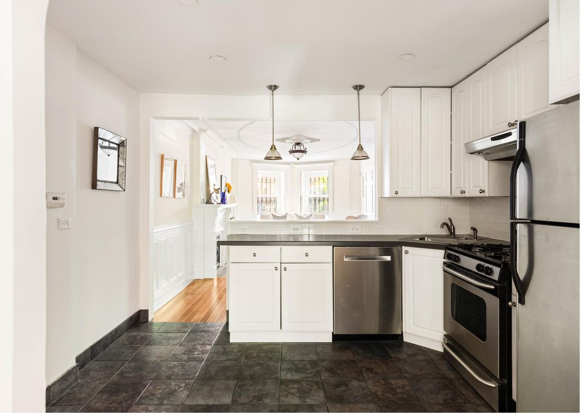 Interior, Kitchen, Pendant Lights, Stainless Steel Appliances, Wood Texture Flooring