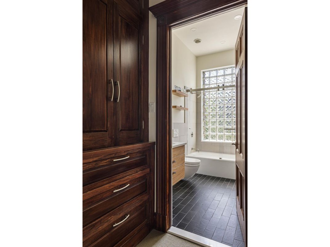 Bathroom, Interior, Recessed Lighting, Wood Texture Flooring