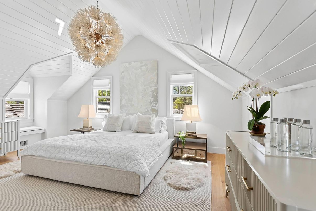 Bedroom, Chandelier, Interior, Wood Texture Flooring