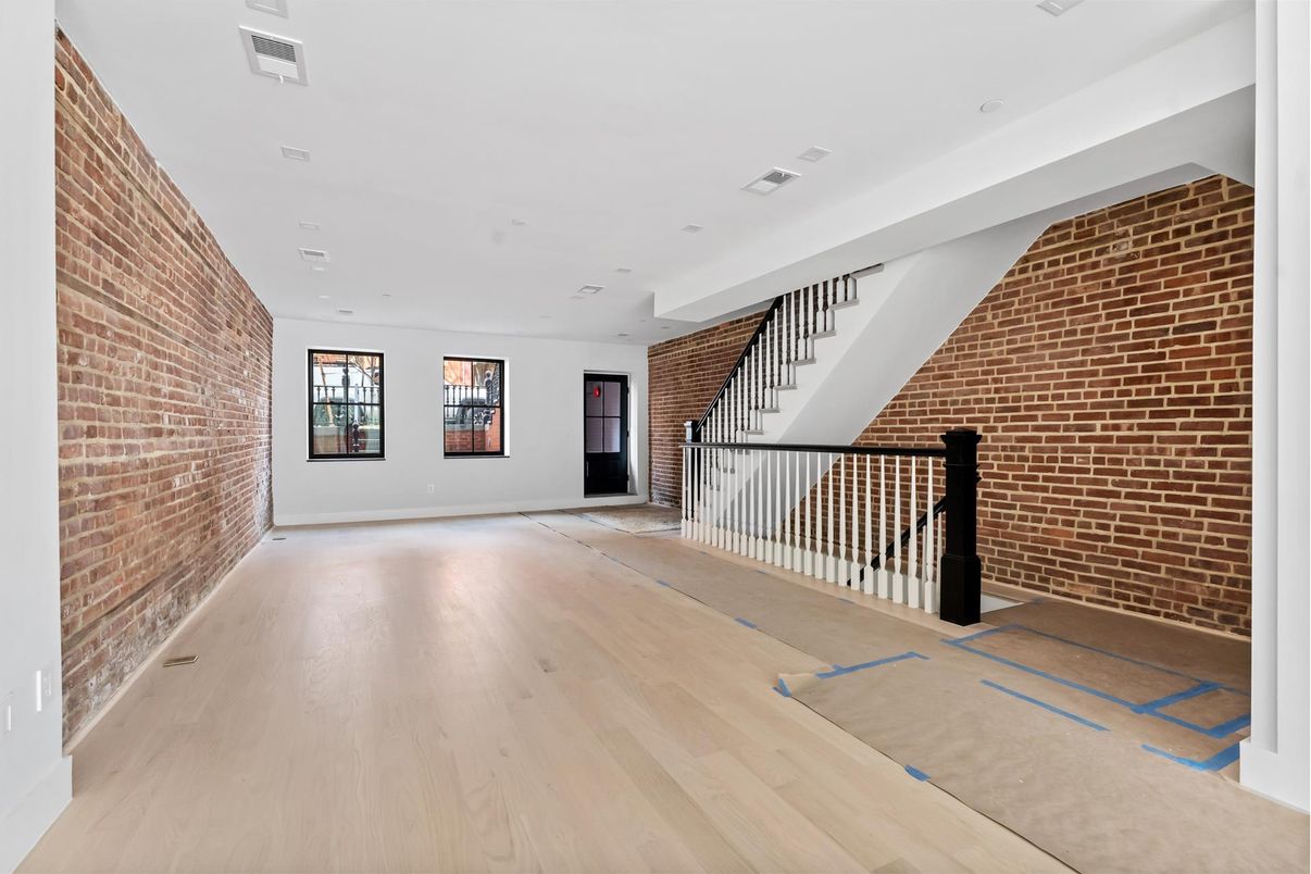 Interior, Recessed Lighting, Stone Walls, Wood Texture Flooring