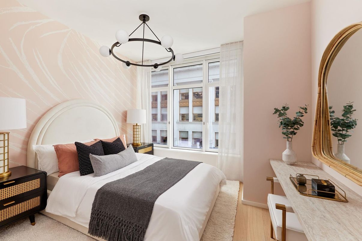 Bedroom, Interior, Pendant Lights, Wood Texture Flooring