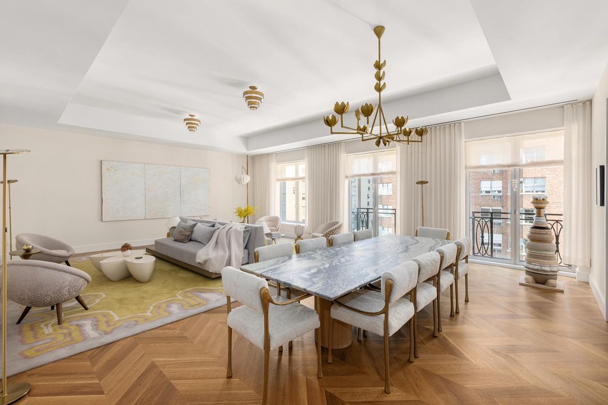 Dining room, Interior, Living room, Pendant Lights, Wood Texture Flooring