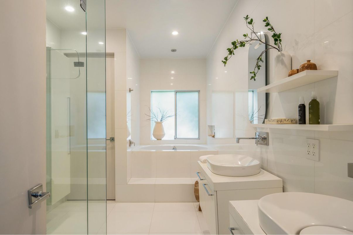Bathroom, Glass Shower, Interior, Recessed Lighting