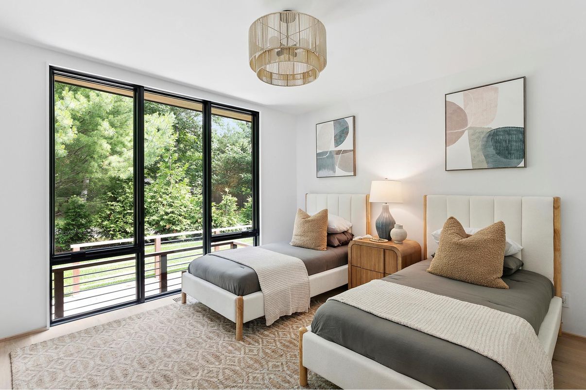 Bedroom, Chandelier, Interior, Pendant Lights, Wood Texture Flooring
