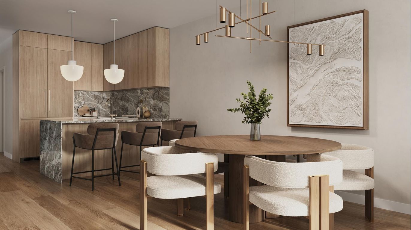 Dining room, Interior, Pendant Lights, Wood Texture Flooring