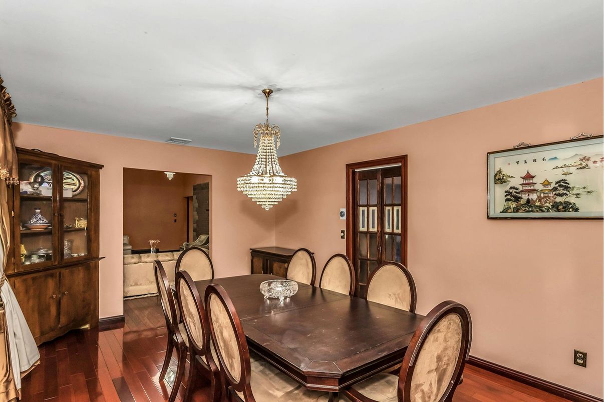Chandelier, Dining room, Interior, Wood Texture Flooring