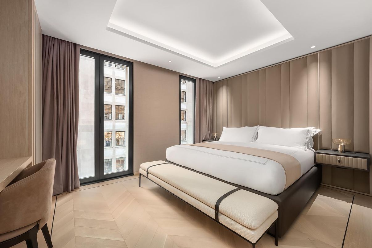 Bedroom, Interior, Recessed Lighting, Wood Texture Flooring
