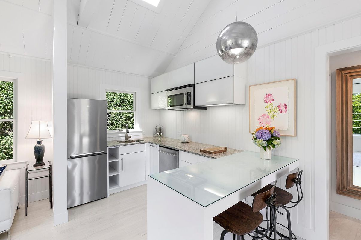 Interior, Kitchen, Pendant Lights, Stainless Steel Appliances, Wood Texture Flooring