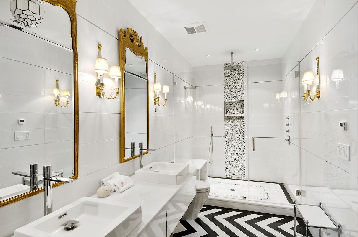 Bathroom, Dual Sink Vanities, Glass Shower, Interior, Recessed Lighting