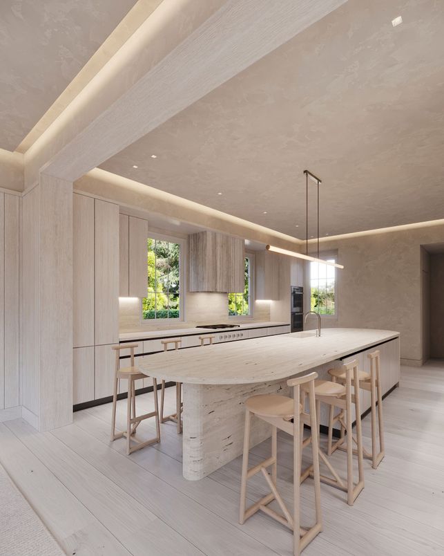 Dining room, Interior, Pendant Lights, Recessed Lighting, Wood Texture Flooring