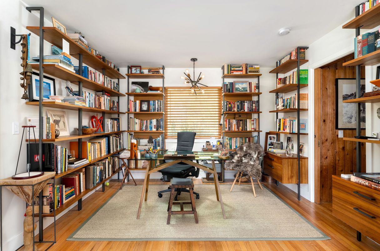Home Office, Interior, Pendant Lights, Wood Texture Flooring