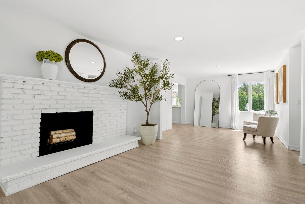 Fireplace, Interior, Recessed Lighting, Wood Texture Flooring
