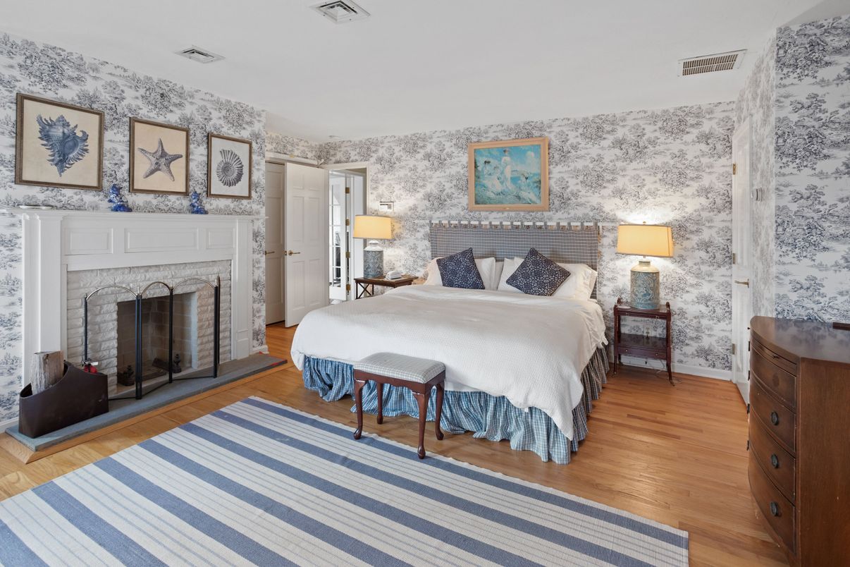Bedroom, Fireplace, Interior, Wood Texture Flooring