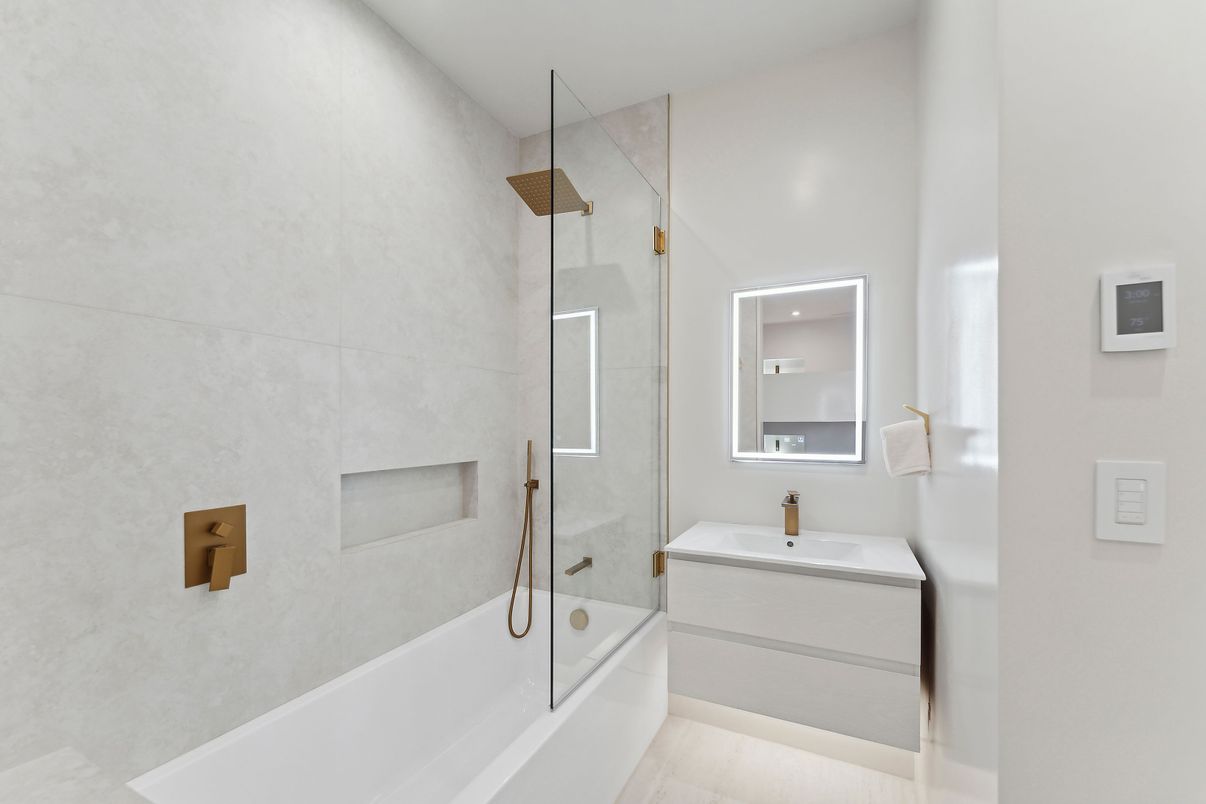 Bathroom, Glass Shower, Interior, Recessed Lighting