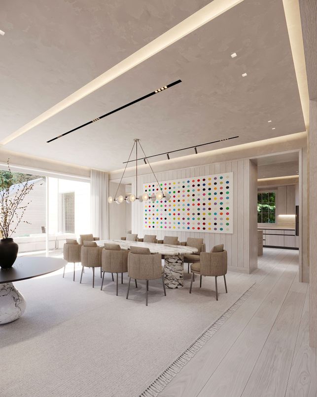 Interior, Living room, Pendant Lights, Recessed Lighting, Wood Texture Flooring