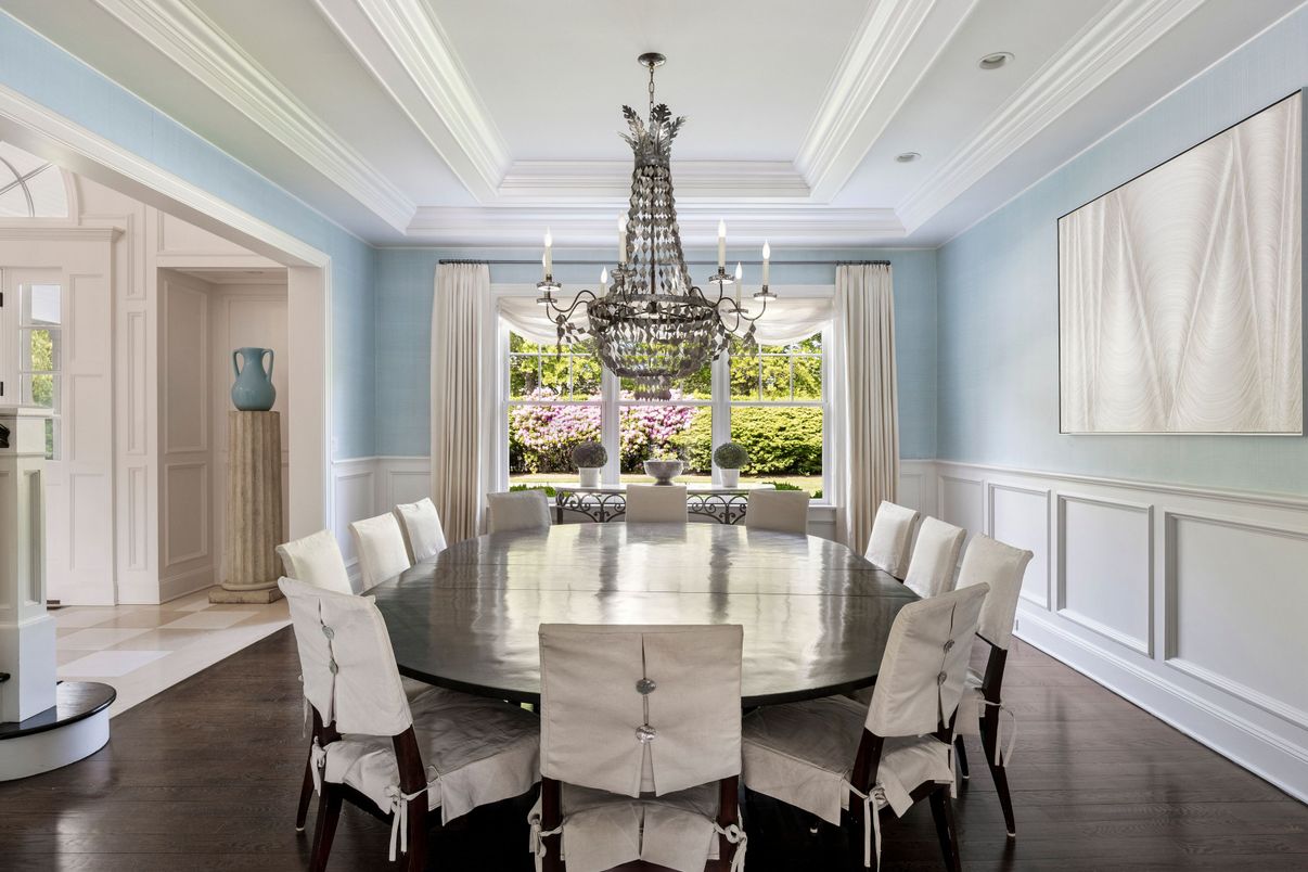 Chandelier, Dining room, Interior, Wood Texture Flooring