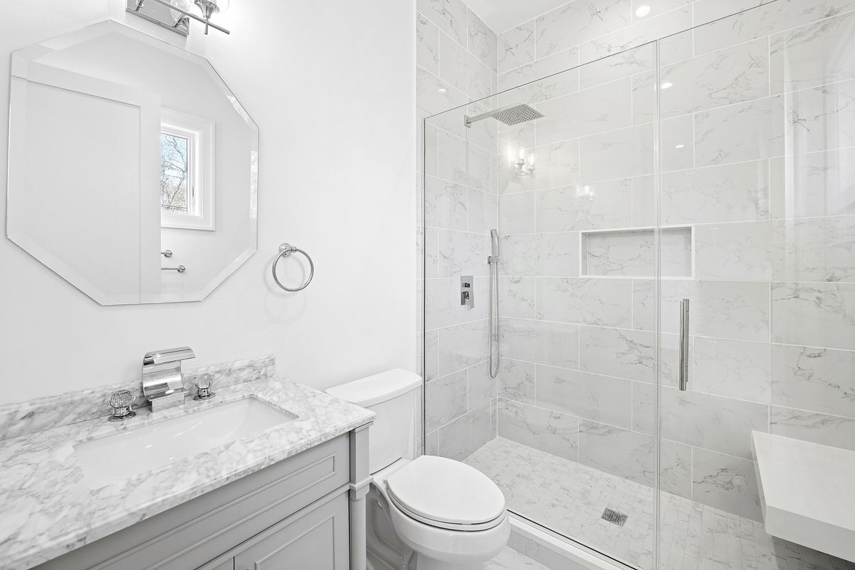 Bathroom, Glass Shower, Interior, Marble Walls
