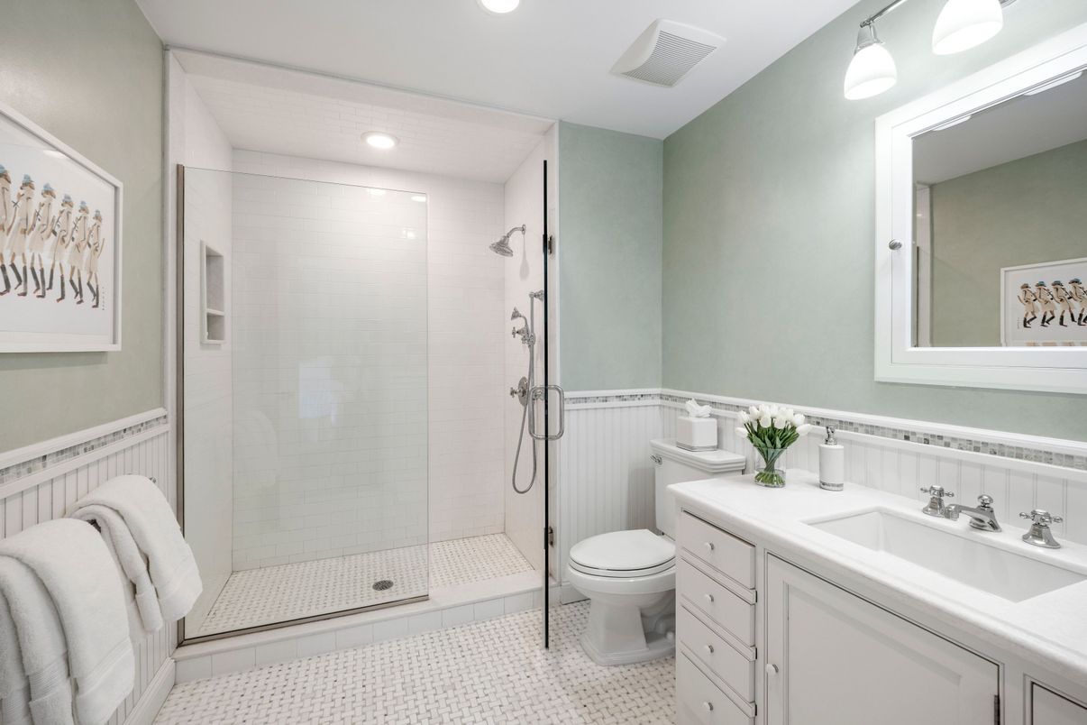 Bathroom, Glass Shower, Interior, Recessed Lighting