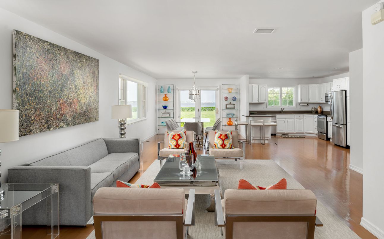 Interior, Kitchen, Living room, Pendant Lights, Stainless Steel Appliances, Wood Texture Flooring