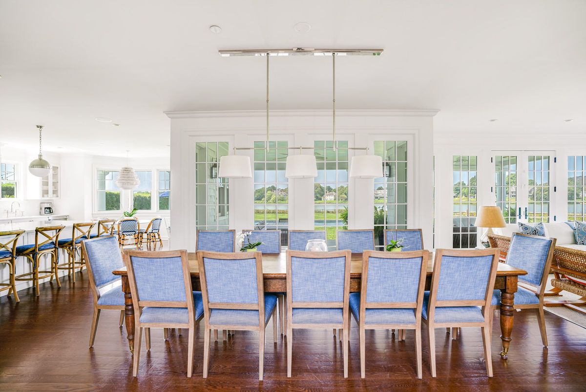 Dining room, Interior, Pendant Lights, Recessed Lighting, Wood Texture Flooring