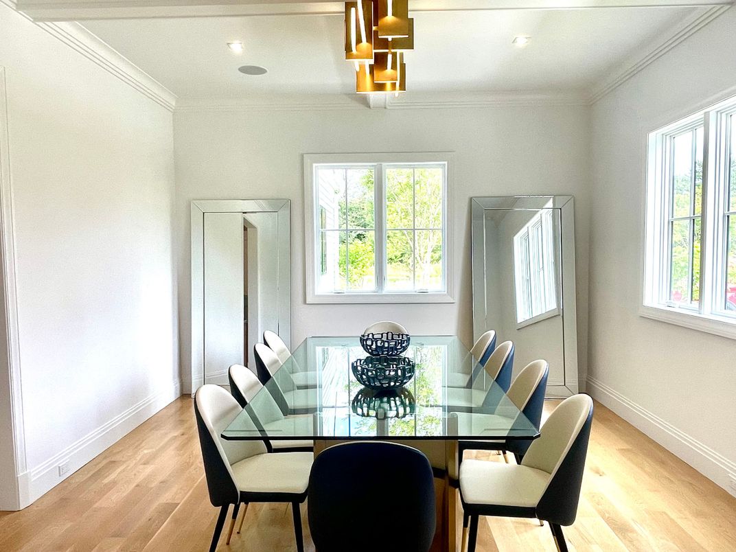 Dining room, Interior, Recessed Lighting, Wood Texture Flooring