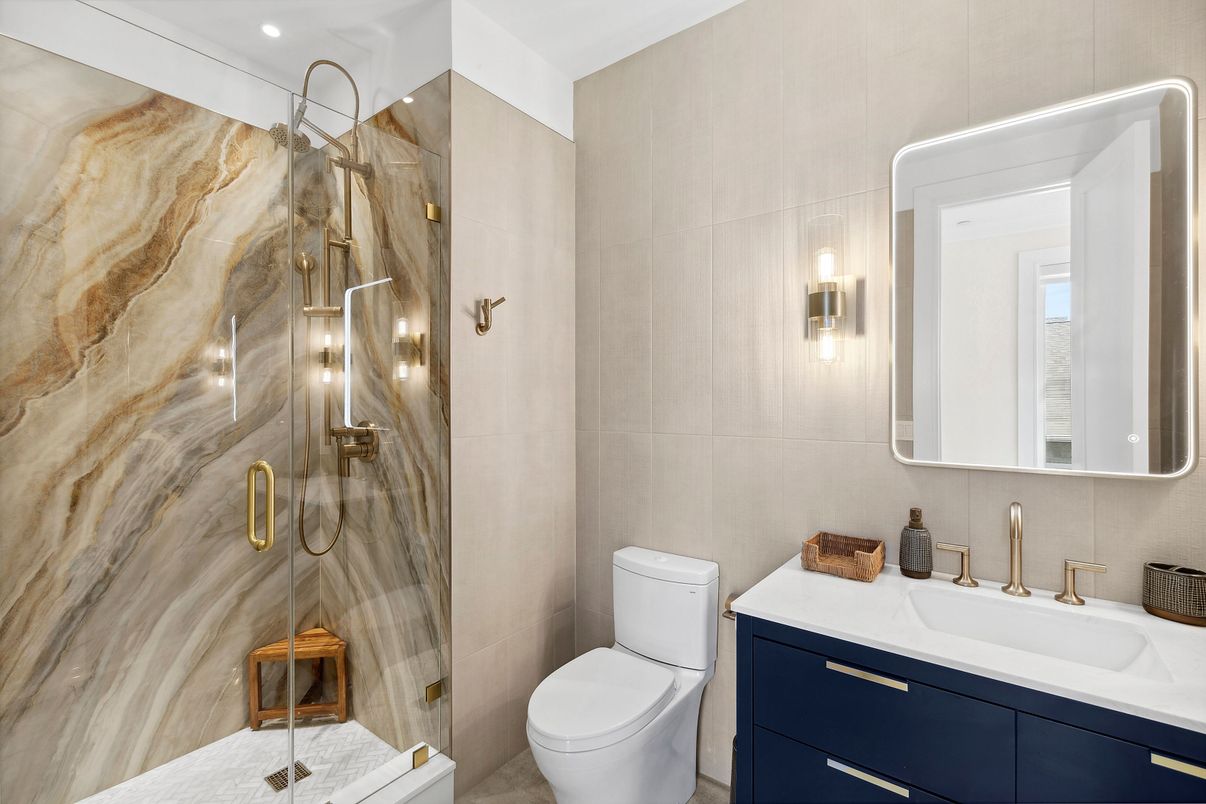 Bathroom, Glass Shower, Interior, Recessed Lighting