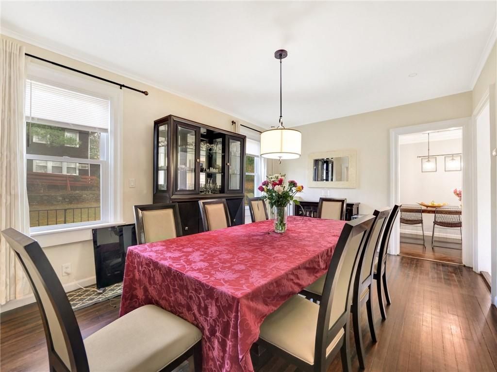 Dining room, Interior, Pendant Lights, Wood Texture Flooring