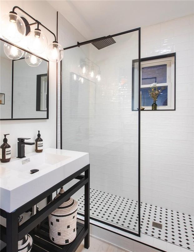 Bathroom, Glass Shower, Interior, Wood Texture Flooring