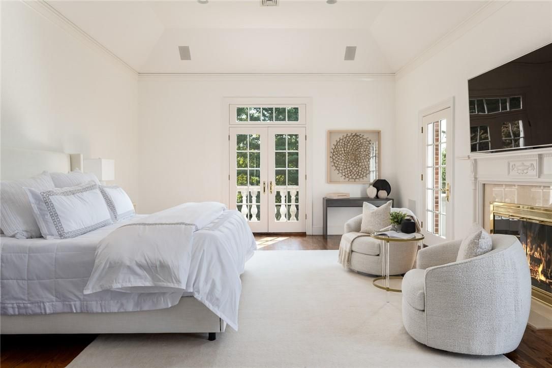 Bedroom, Fireplace, Interior, Wood Texture Flooring