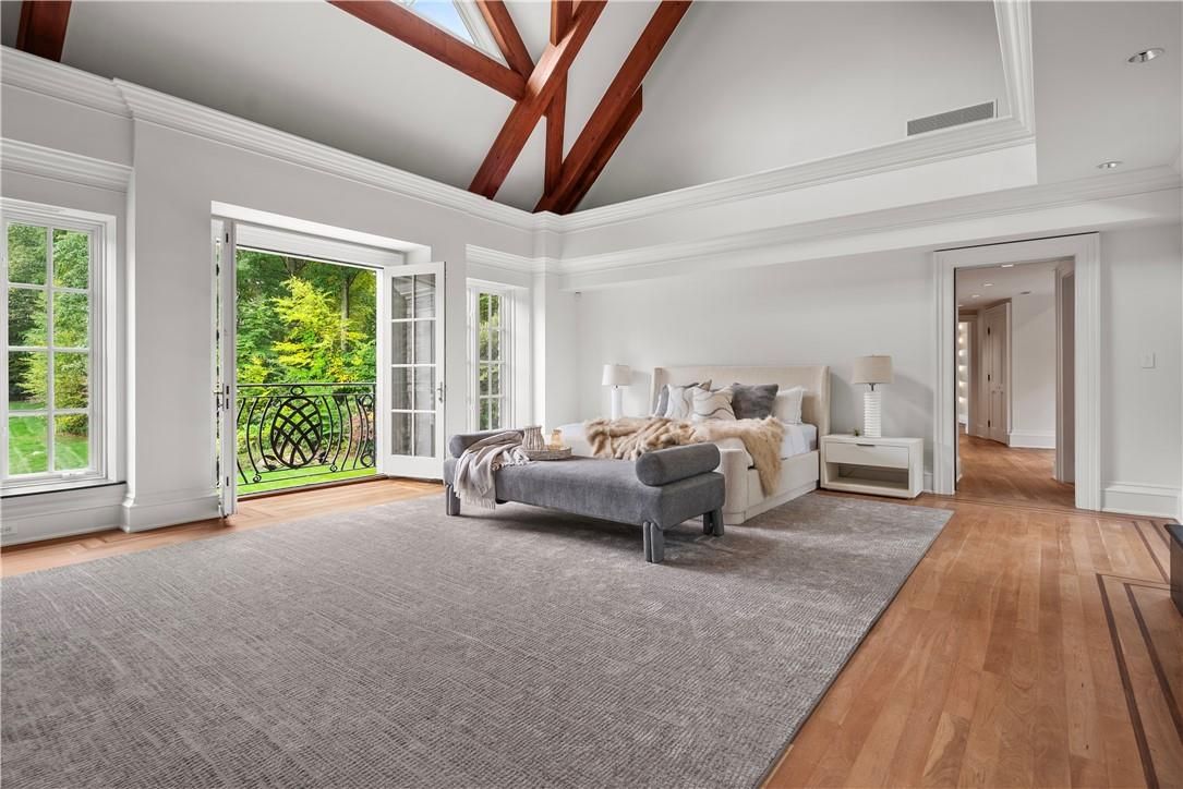 Bedroom, Interior, Recessed Lighting, Wooden Beams, Wood Texture Flooring