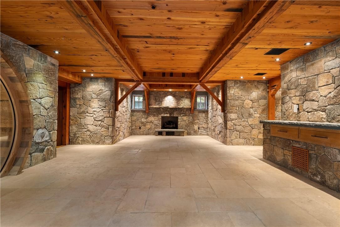 Fireplace, Interior, Recessed Lighting, Stone Walls, Wooden Beams, Wooden Ceilings