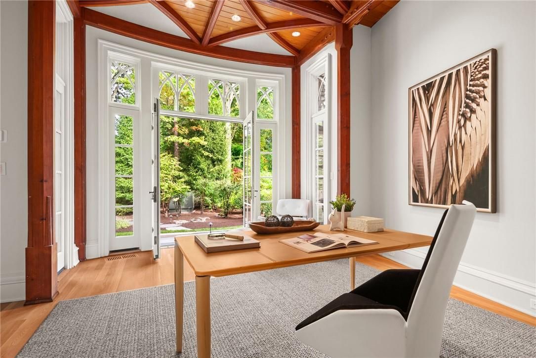 Home Office, Interior, Recessed Lighting, Wooden Beams, Wooden Ceilings, Wood Texture Flooring