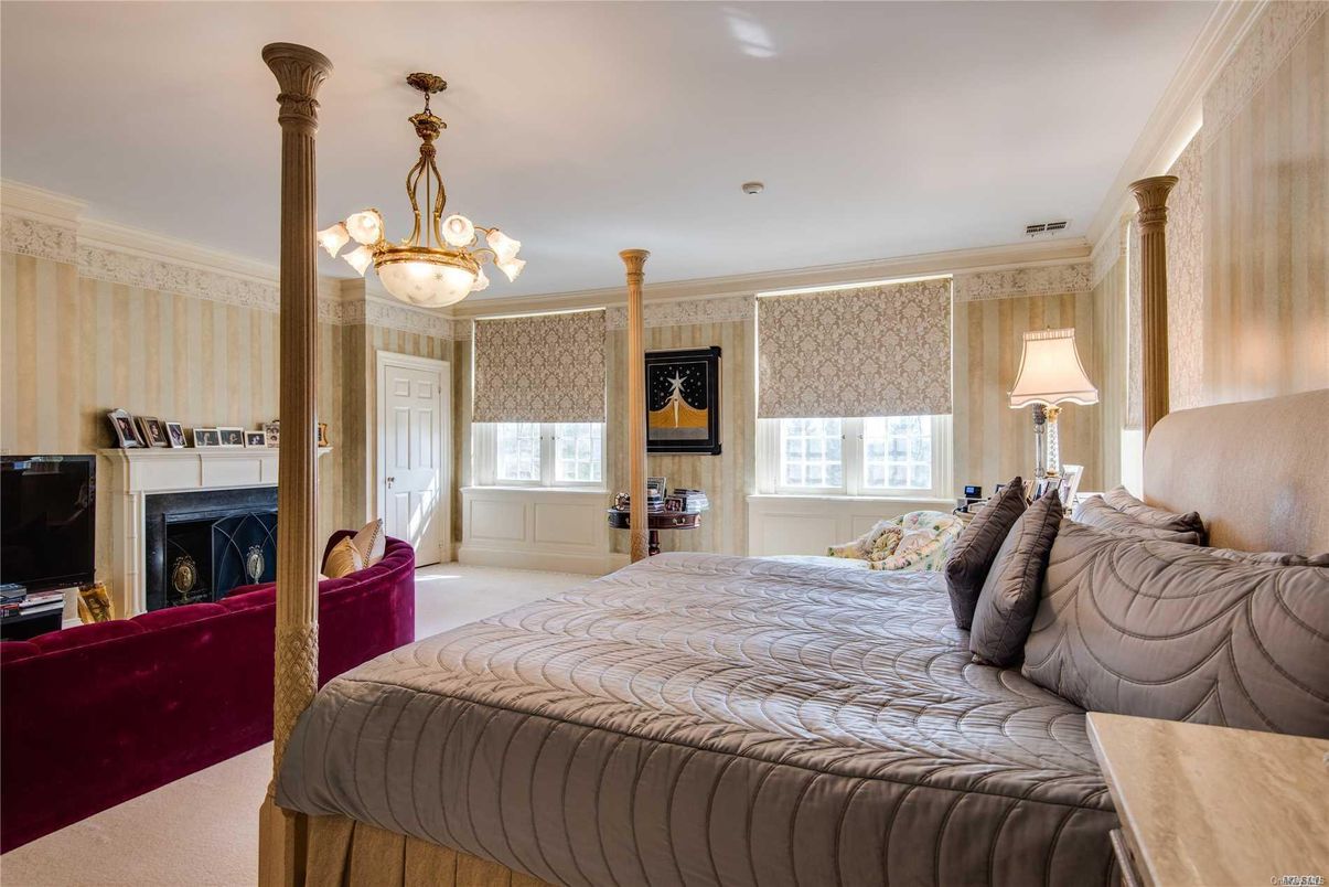 Bedroom, Chandelier, Fireplace, Interior
