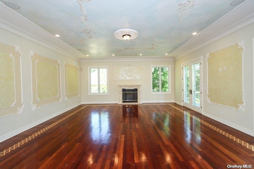 Empty room, Fireplace, Interior, Recessed Lighting, Wood Texture Flooring