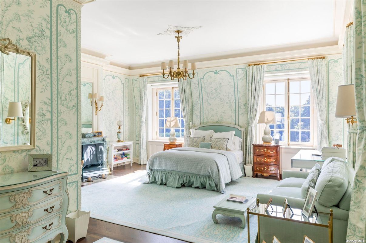Bedroom, Chandelier, Interior, Wood Texture Flooring