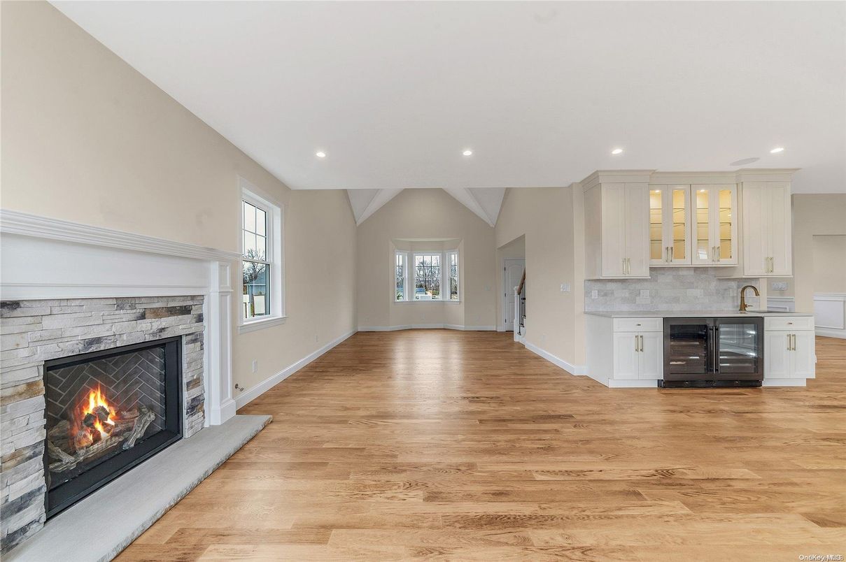 Fireplace, Interior, Recessed Lighting, Wood Texture Flooring