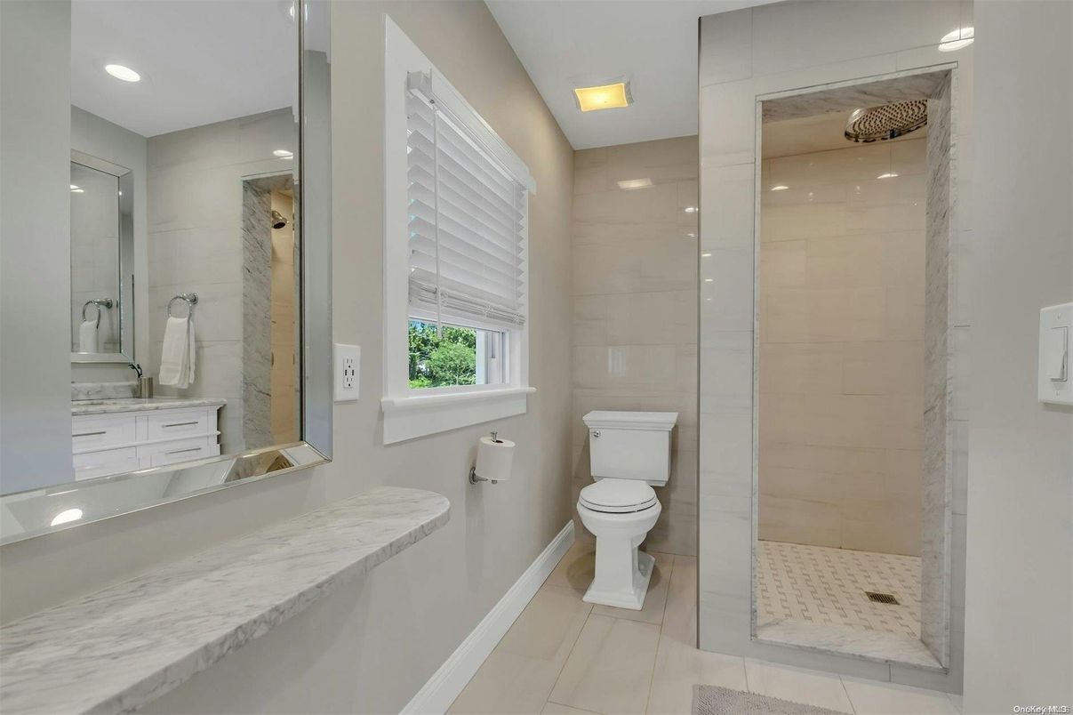 Bathroom, Glass Shower, Interior, Marble, Recessed Lighting